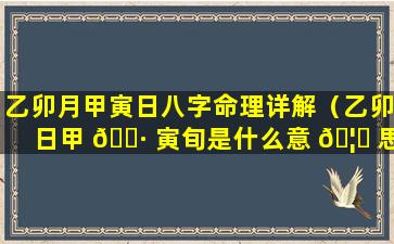 乙卯月甲寅日八字命理详解（乙卯日甲 🌷 寅旬是什么意 🦉 思）